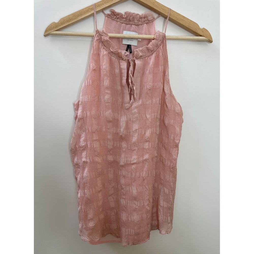 Anthropologie HD in Paris Tender Texture Silk Tank Pink Ruffle Keyhole Top Sz 6 - Picture 11 of 11